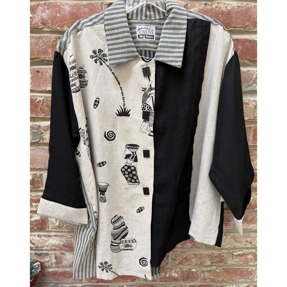 NWT Carole Tomkins THE BIG SHIRT Linen Mixed Kenya Lagenlook Art To Wear Plus 3X - Picture 11 of 11